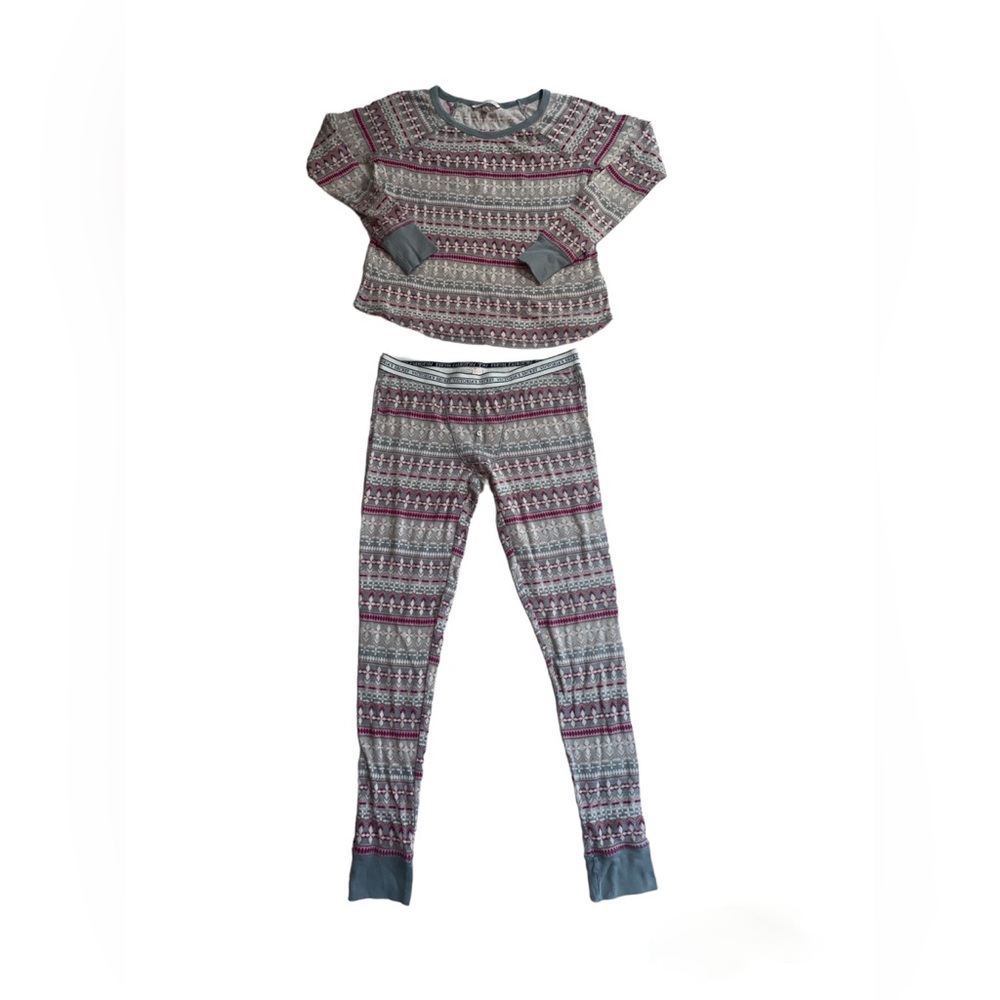 victorias secret pink and gray thermal pajama set